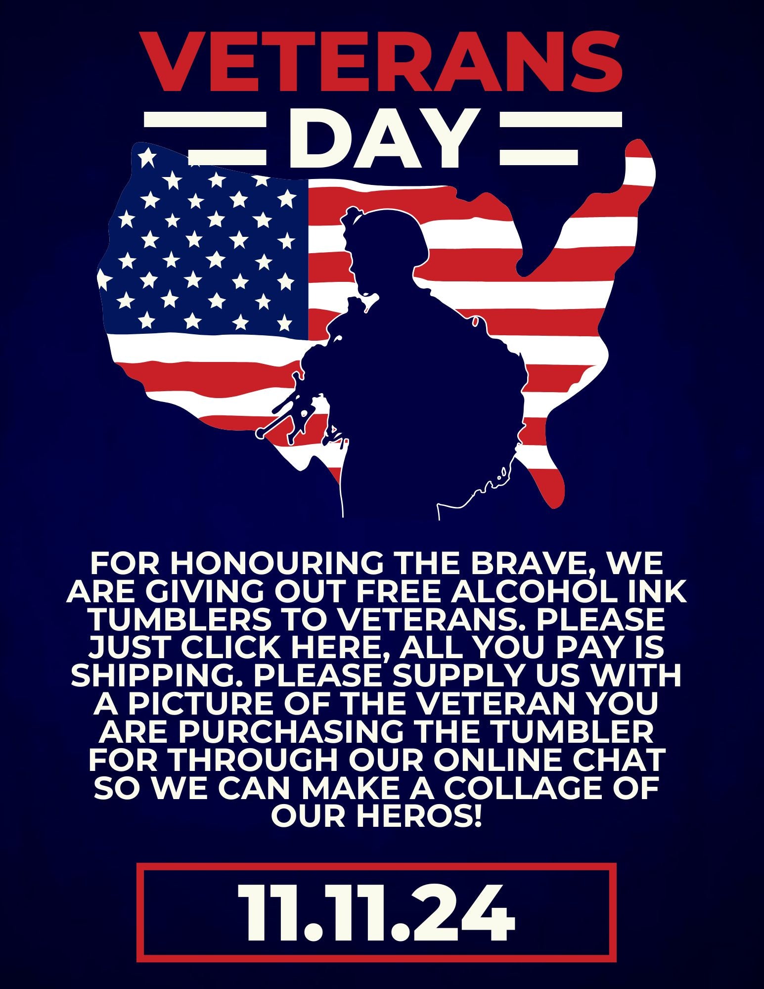 Free Alcohol Ink Tumbler For Your Veteran! LIMIT ONE PER ORDER!